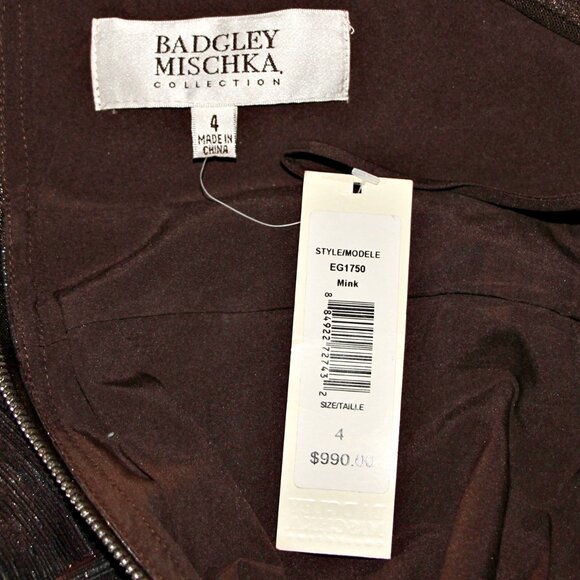 BADGLEY MISCHKA Textured Ball Gown in Metallic Mink sz 4 $990 from SAKS 5th AVE - Picture 13 of 15